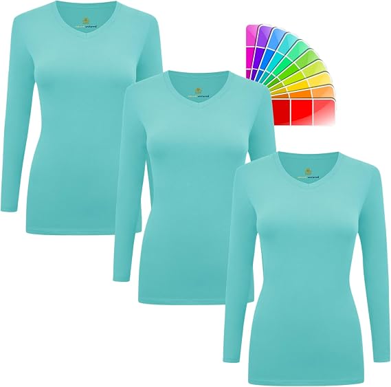 Women's Under Scrub Tee Crew Neck Long Sleeve T-Shirt 3 - Pack