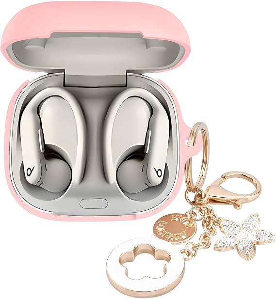 Powerbeats Pro 2 Kulaklıklar için Silikon Kılıf Kapak Şık Bling Anahtarlıklı - Beats Powerbeats Pro 2 ile Uyumlu, Kadınlar için Koruyucu Kılıf, Darbeye Dayanıklı ve Taşınabilir (Pembe)