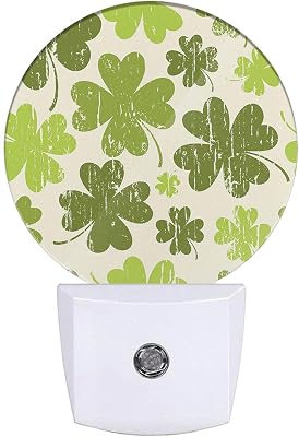 Uanvaha Vintage Shamrock Night Light Green Clover Patrick Night Lights Plug in Auto Sensor LED Lighting Dusk to Dawn Nightlight Energy Efficient