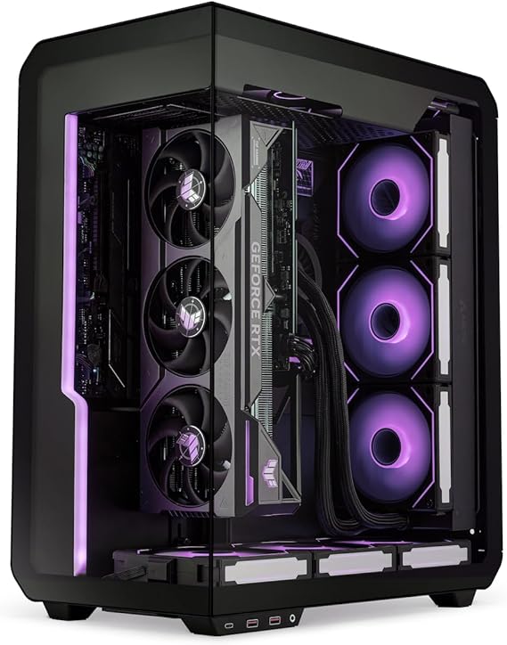 SSUPD Xhuttle Black ATX Mid Tower Gaming Case, with a Dual - Chamber Design, Panoramic Tempered Glass,Vertical GPU Airflow, Includes 3 x 120mm ARGB Reverse Fan, RGB Strip