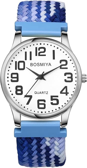 Lancardo Braided Elastic Strap Watch: Analog Quartz Blue White Arabic Large Dial Casual Watch for Men Women Easy-to-Read