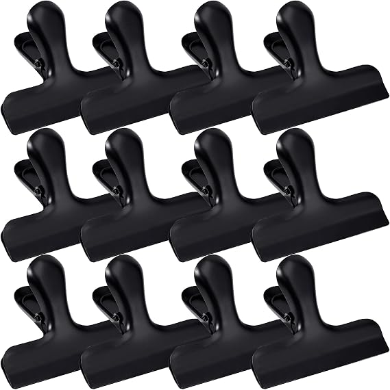 Visen12 Pack Stainless Steel Chip Bag Clips, Metal Food Bag Clips, Black