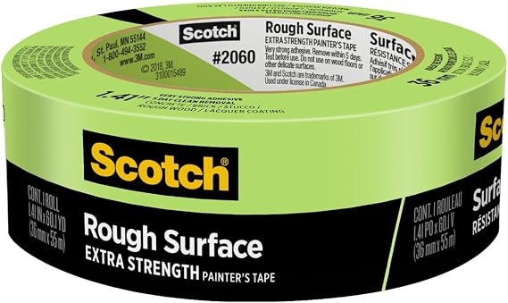 Scotch Rough Surface Extra Strength Painters Tape, 1.5 Inch Wide (1.41 in. X 60 Yds) 1 Roll, Green Tape Protects Surfaces and Removes Easily, Painting Tapes for Indoor and Outdoor Use (2060-36AP)