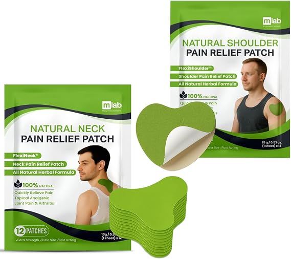 FlexiNeck & FlexiShoulder Herbal Relief Patch Bundle Natural Warming Pads for Neck & Shoulder Tension, Stiffness, and Discomfort 24 Total Patches
