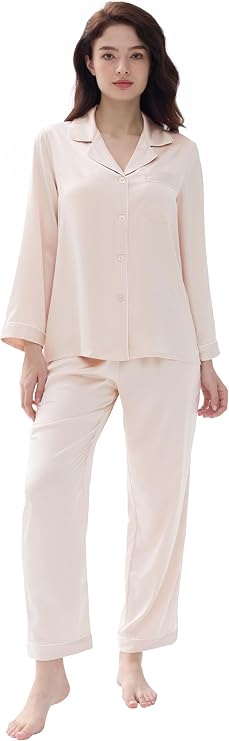 Joyaria Satin Pajamas for Women Silky Long Sleeve Button Down Pj Set