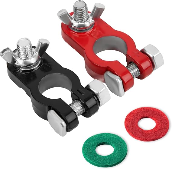 Wevdn 1 Set Battery Terminal Connectors, Negative & Positive Battery Cable Terminals with Anti Corrosion Washers, Battery Post Connector Clamps for Car Truck Boat, Car Accessories
