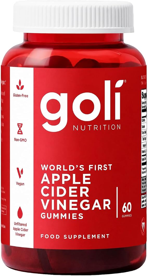Goli Apple Cider Vinegar Gummies | Digestion, Gut Health &amp; Appetite | Vitamin B12, Gelatin-Free, Gluten-Free, Vegan &amp; Non-GMO | Taste The Apple, Not The Vinegar | 60 Gummies