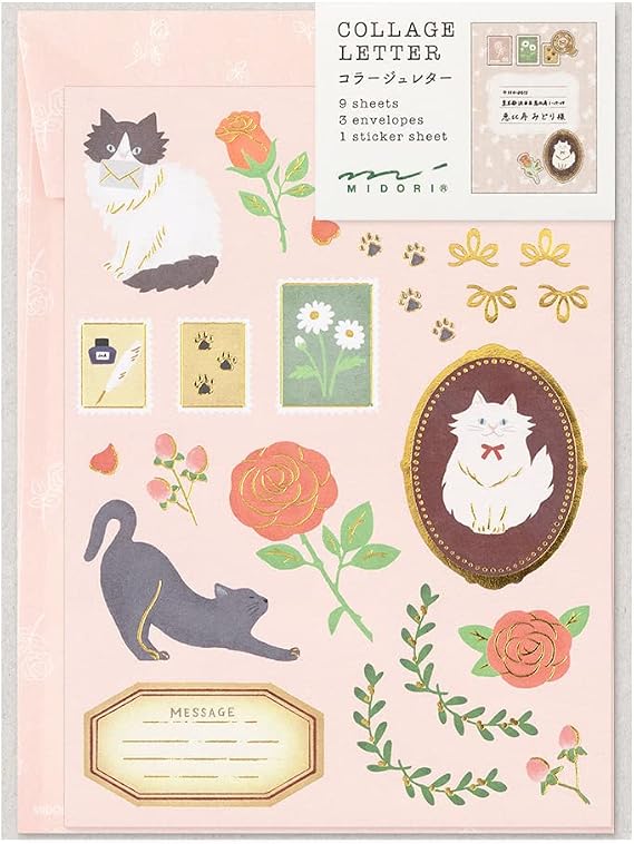 Midori 86922006 Letter Set, Collage, Cat Pattern
