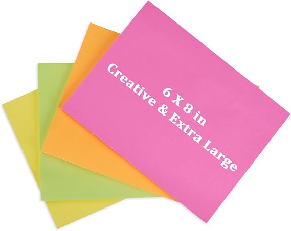 8 x 6 in Sticky Notes Extra Large,200 Sheets(50/pad) Self-Stick Pads,4 Brilliant Colors Strong Sticky Pads,203 x 152 mm Easy to for to-do Lists,Task Tracking,Brainstorming,Back to School
