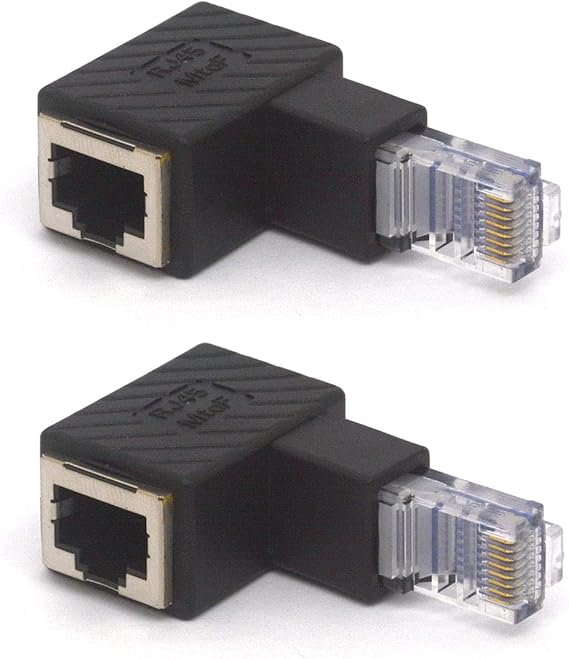 90 Degree RJ45 8P8C Male to Female Cat5e Cat6 Network Patch Connector(2Pcs)