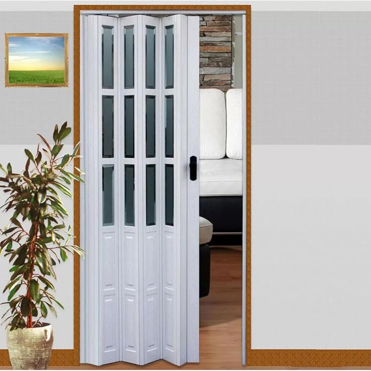 Evinizin Atölyesi Camlı Akordiyon Kapı Beyaz 86x203x1 Cm