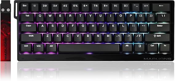 BOYI MADLIONS MAD 60HE RGB 60% Rapid Trigger Wired Magnetic Switch Gaming Keyboard,Adjustable Actuation Hall Effect Hyper-Fast Compact Mechanical Keyboard for PC/Mac Gamer(Black)
