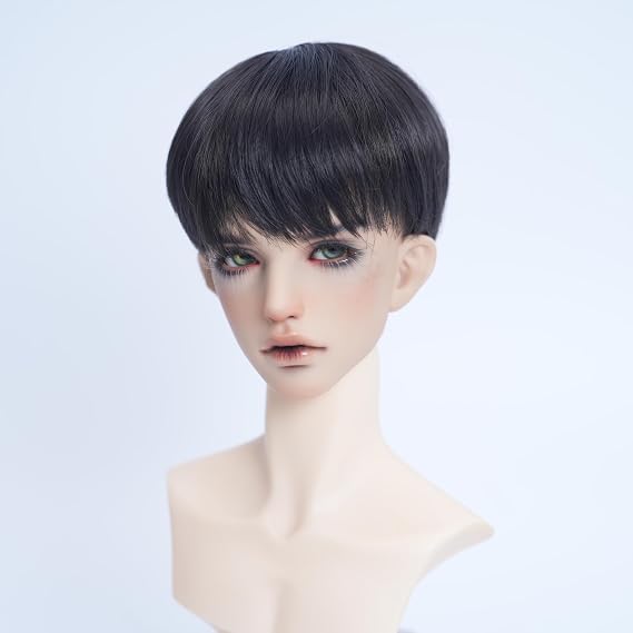 1/3 1/4 1/6 BJD Dolls Wig Short Hair Cool BJD Replacement Straight Hair(Black,1/4)