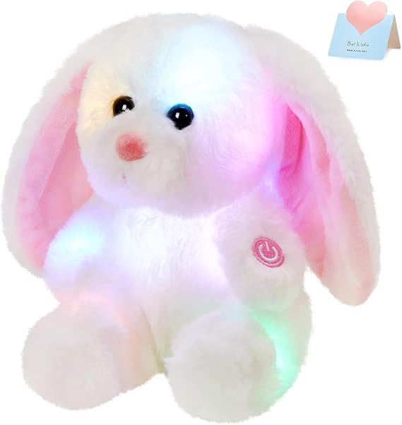 Bstaofy 8" Light up White Bunny Stuffed Animal Rabbit Night Light Plush