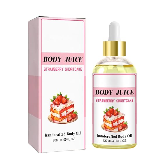 Body Juice Oil, Strawberry Shortcake Body Oil 4fl.oz Body Juice Oil Strawberry Shortcake Scented Juicy Body Oil, Moisturizing Body Oil for All Skin Types
