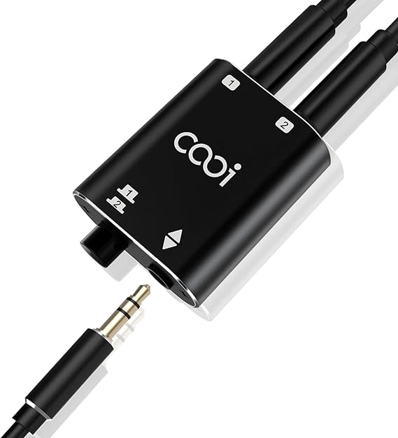 COOIDEA 3.5mm Stereo Audio Switcher - Support 1 In 2 Out or 2 In 1 Out with Audio Cable, 2 Port AUX Speaker Selector for PC, Phone, Laptop, Headphone