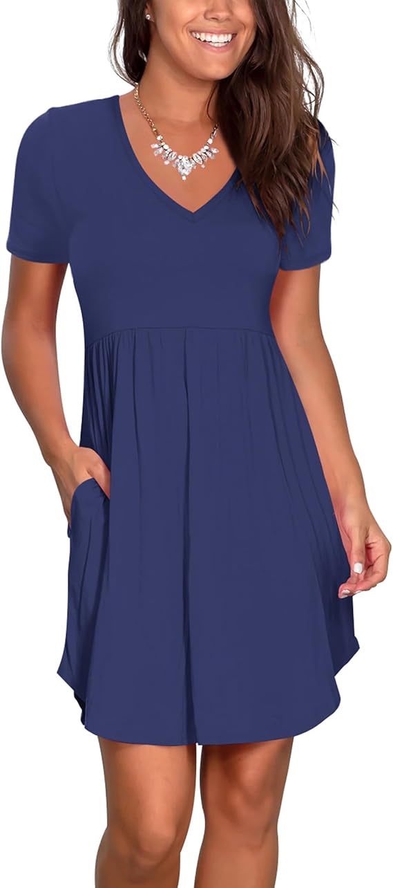 Nova In Sky Womens Summer Dress Short Sleeve Casual T Shirt Dresses 2026 Flowy Beach V-Neck Sundresses with Pockets