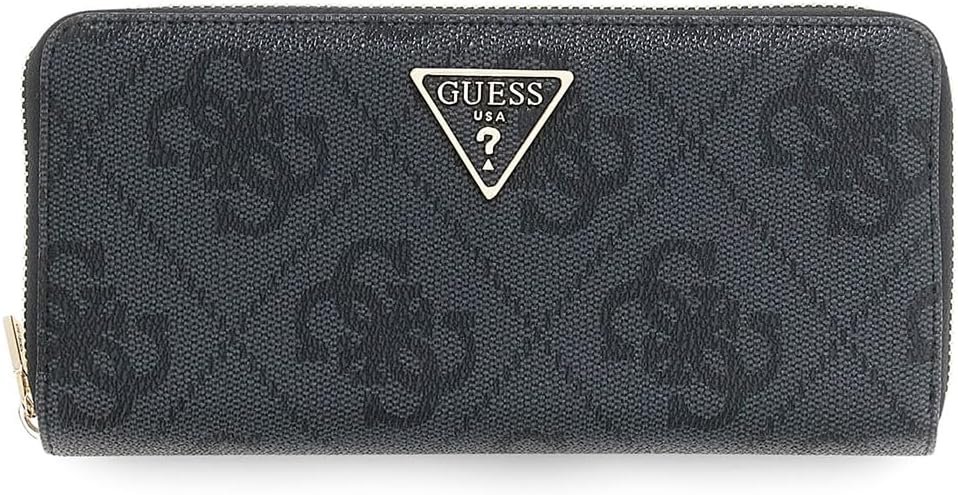 GUESS Purse Laurel II Large Zip Around Wallet Coal Logo Dark Grey