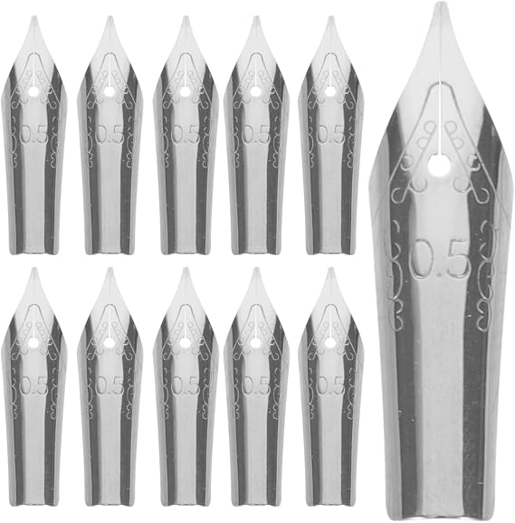STOBOK 30Pcs Fountain Pen Replacement Nibs Set Steel Calligraphy Pen Tips 0.5Mm for Writing Drawing Supplies Students Artists 1.02X0.27X0.11 Inch
