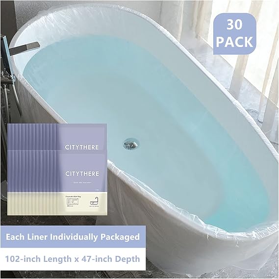 Bath Tub Liners - Disposable Hotel Bathtub Liners, Individual Package, BPA Free, 30pcs Tub Cover Plastic Bag Portable for Travel, Fits Most Bathtubs