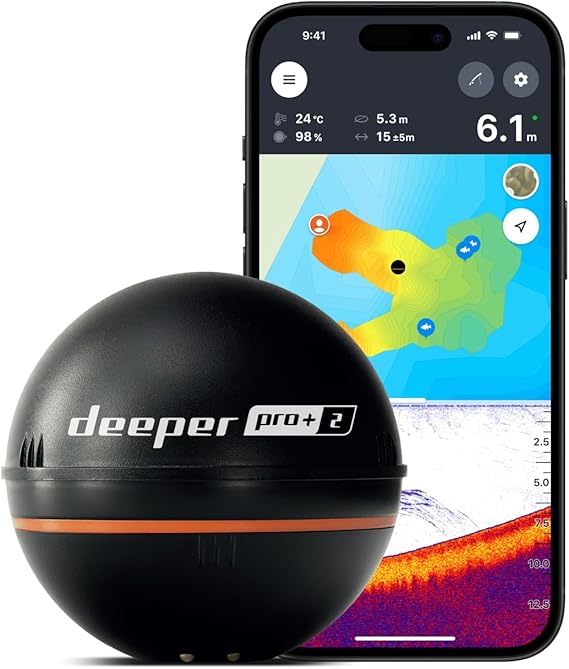 Deeper PRO+ 2 Sonar Fish Finder - Portable Fish Finder and Depth Finder For Kayaks, Boats and Ice Fishing with GPS Enabled | Castable Deeper Fish Finder with FREE User Friendly App