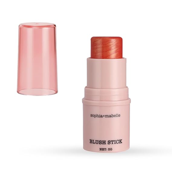 Sophia + Mabelle Creamy Blush Stick - Cheeks Hydrating Face Blush, Stick for Natural Makeup, Red Rose Tint with Golden Shimmer, Easy Blend Stick Blush, Cream Makeup Essential, 0.17 Oz (5g)