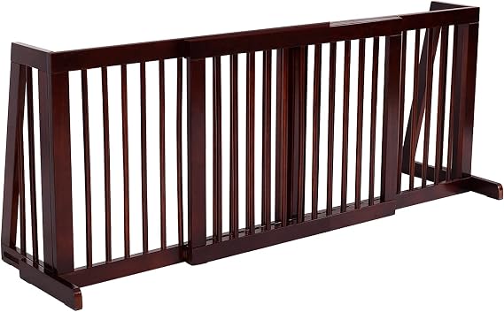 PETSITE 28"-80" Adjustable Wooden Pet Dog Gate, Freestanding Step Over Fence for Corridor Doorway Stairs
