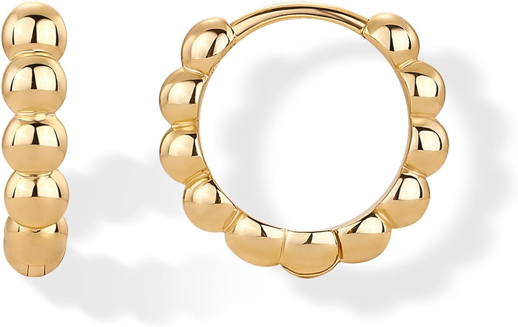 PAVOI 18K Gold Plated Beaded Huggie Hoop Earrings for Women, Dainty Huggies | Hypoallergenic Earrings with 925 Sterling Silver Posts, Lightweight Ball Hoop Earrings