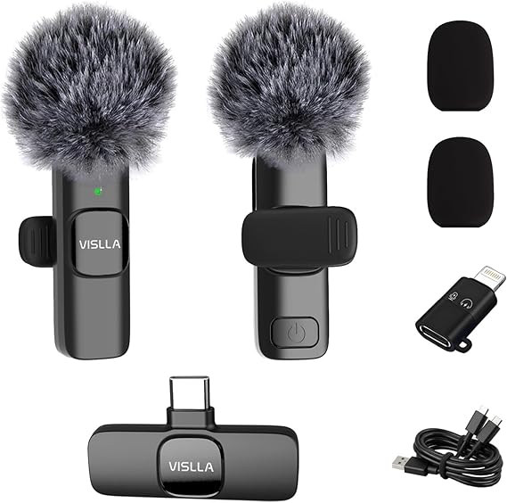 Mini Microphone for iPhone & Android,11H Battery, Noise Cancelling Wireless Lavalier Mic, Clip On Lapel Mic Pro for Content Creator Vlogging/YouTube/Tiktok/Video Recording/Streaming/Interview