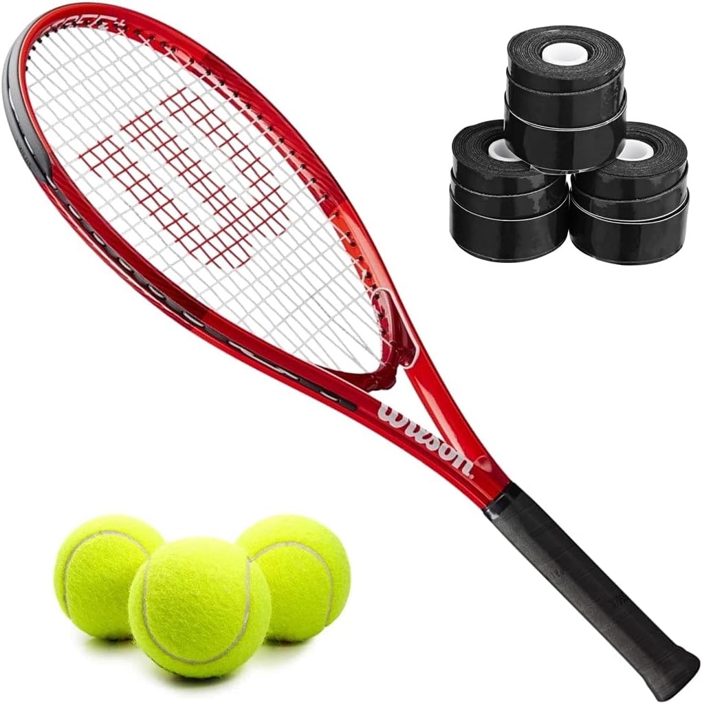 Wilson Pro Staff Precision XL 110 Tennis Racquet Bundled with a 3 Pack of Racket Overgrips and a Can of Tennis Balls - Lightweight Frame with Power and Durability