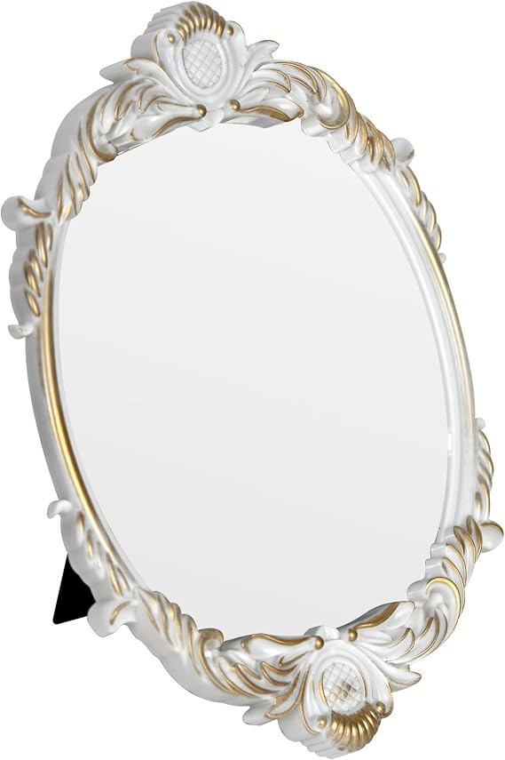 Tstarer Vintage Vanity Makeup Mirror,Table Standing Mirror (White)