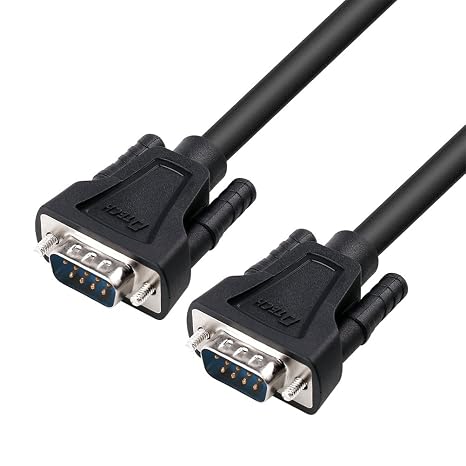 DTECH RS232 Null Modem Cable DB9 Serial Male to Male Cord Full Handshaking 7 Wire Crossover for Data Communication Compatible with Computer Network Switch Laptop Router (1.5 Feet, Black)