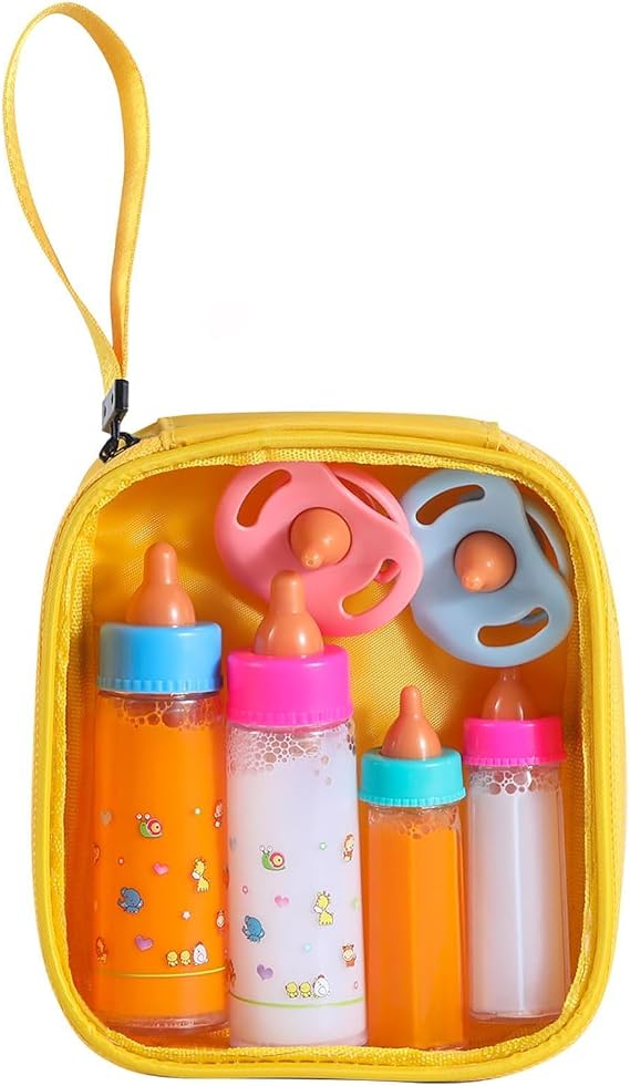 Kaydora Baby Doll Bottle Accessories - 6 Pcs Magic Milk Feeding Toys Yellow