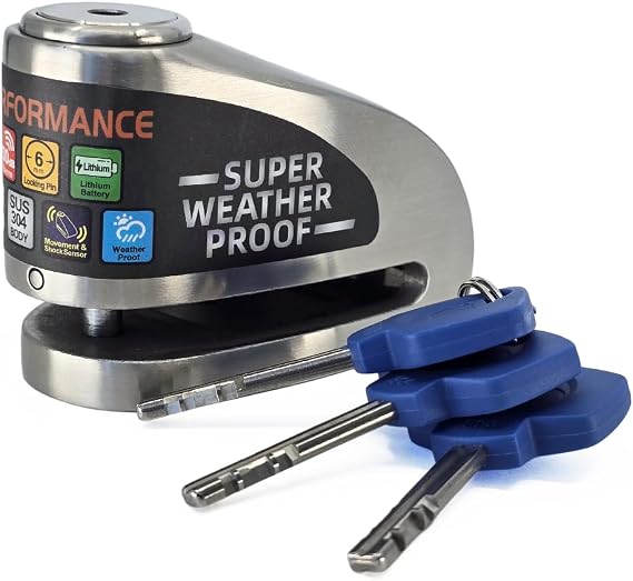 GoodrevsTM Heavy-Duty 130dB Motorcycle Disc Lock Alarm, SUS 304 Stainless Steel, Anti-Theft Brake Rotor Lock, Motion Sensor, Waterproof, Rechargeable. Fits Sport Bikes, Cruisers, ATVs, Scooters
