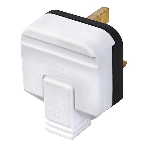 Permaplug UK 3 Pin Mains Plug. 13 Amp Heavy Duty Black/Orange/White HDPT13B-01 (White)