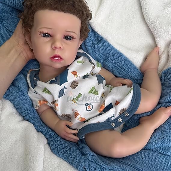 Real Hair Boy Realistic 20 Inch Silicone Reborn Baby Dolls Open Eyes