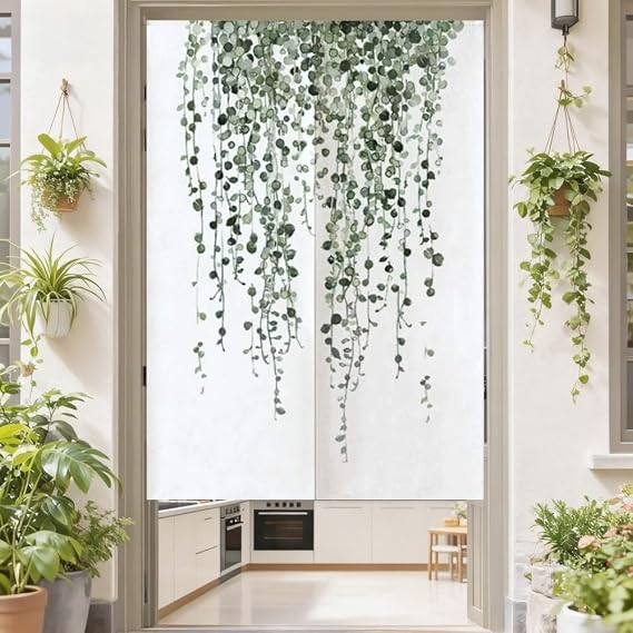 MYRU Japanese Noren Curtain - Entrance Feng Shui Door Curtain (Green Grass, 33.5 Inches x 59 Inches)