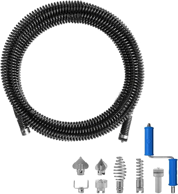 32.8ft x 1/2" Drain Snake Plumbing Pipe Cleaning Cable w/ 6 Cutters