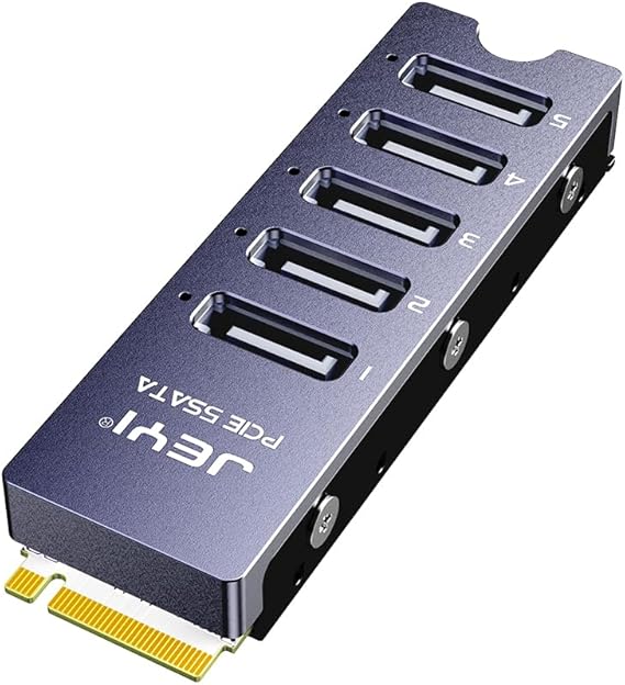 JEYI NVMe M.2 to Sata Adapter with Heatsink, Internal 5 Port Non-RAID SATA III 6GB/s M.2 NVMe Adapter Card for NAS Server Desktop PC Support SSD and HDD