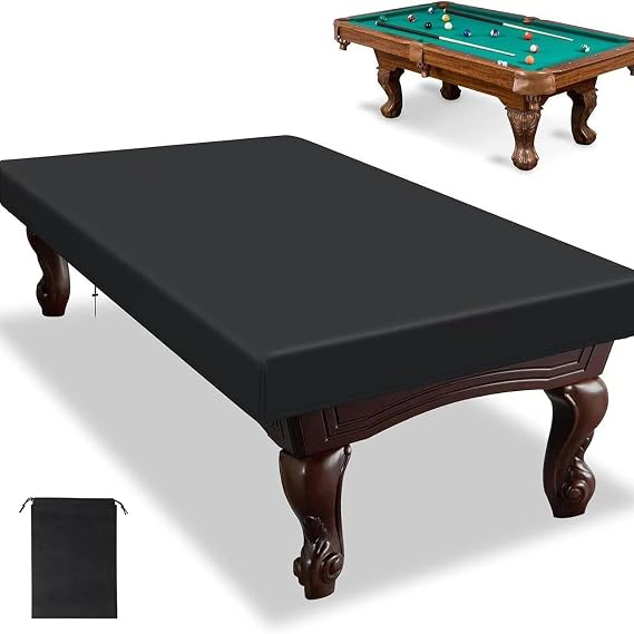 Pool Table Cover 7 Feet Waterproof Outdoor Table Cover Indoor Dustproof Sun Rain Protection for Patio, Snooker, Resistant Oxford Fabric Black Silver