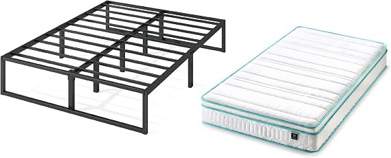 ZINUS Lorelai 36 cm Metal Platform Bed Frame Memory Foam Spring Hybrid Mattress | Double | Height 20 cm