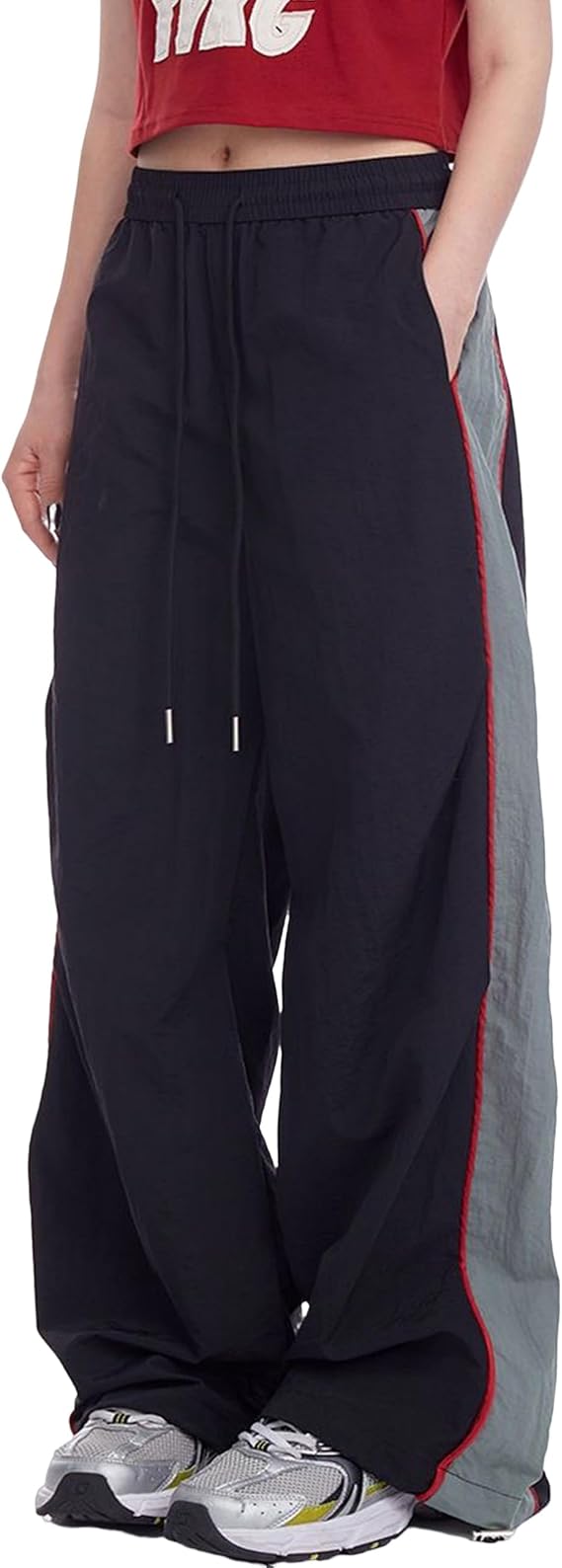 FCOOLYEET Womens Y2k Track Pants Baggy Sweatpants Drawstring Parachute Pants Hip Hop Dance Pants for Women