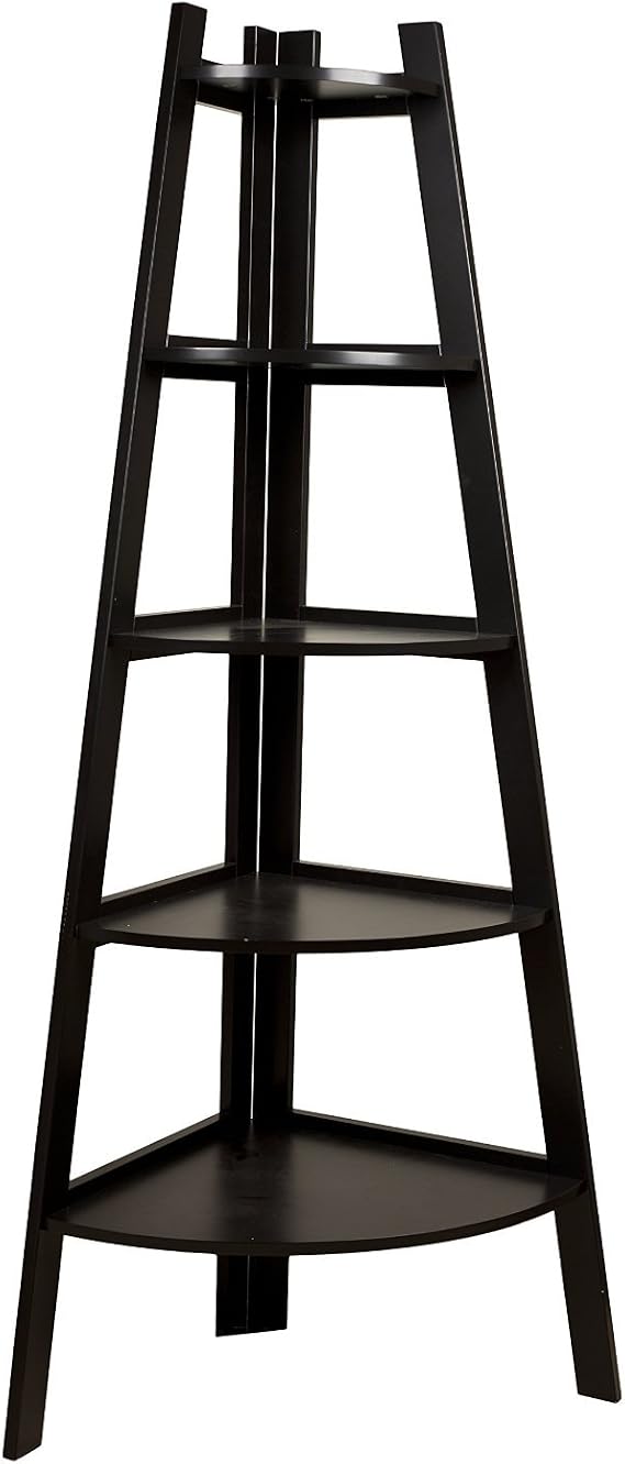Five Tier Corner Ladder Display Bookshelf - Black