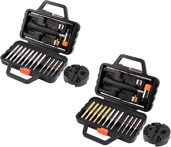Pridefend Brass and Flat Pin Punch Set with Bench Block, Hammer with Detachable Heads,Punch Set with Portable Storage Case