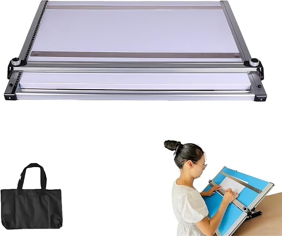 Drafting Board with Adjustable Tilt, Parallel Motion Bar, Aluminum Alloy Track and Stainless Steel Strips - Ideal for Architectural Drawing