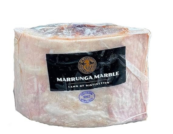 Murrunga Marble Australian Lamb Short Loin Saddle 1-Inch Tail, Frozen Halal, Avg 40 lb Case, 90-Day Barley Fed, Premium Marbled Lamb for Roasting, Sous Vide, and Fine Dining