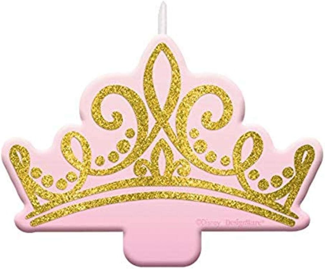 Disney Princess Glitter Candle - 2.5 x 3.5 Pack of 1 | Pink Tiara Shape W Gold Design, Perfect for Birthday Celebrations and Enchanting Decor
