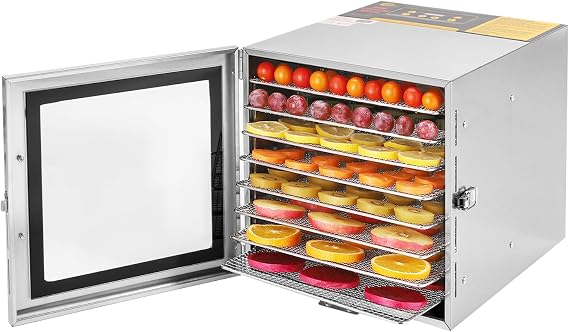 8 Tray Food Dehydrator Stainless Steel Commercial Food Dryer Machine for Jerky, Meat, Fruit, Herbs, Veggies, 700W Food Dehydrator Machine with 24H Timer and Adjustable Temperature