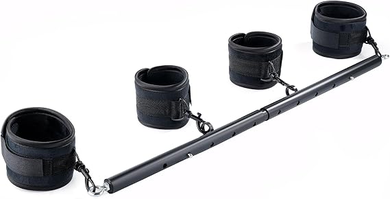 3 in 1 Heavy Duty Stainless Steel Expandable Spreader Bar with 4pcs Furry Red Adjustable Straps,Workout Bar for Home Gym Training Bar,Portable Detachable Pilates Kit