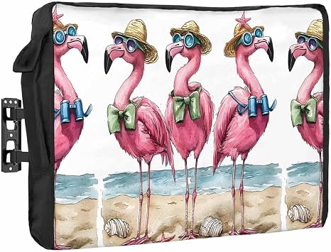 Summer Outdoor TV Cover Watercolor Style Beach Holiday Flamingo Summer Waterproof Weatherproof TV Covers for 80 to 85 Inch Outside Flat Screen Television Protector Shield 75"W x 45"H x 4.5"D